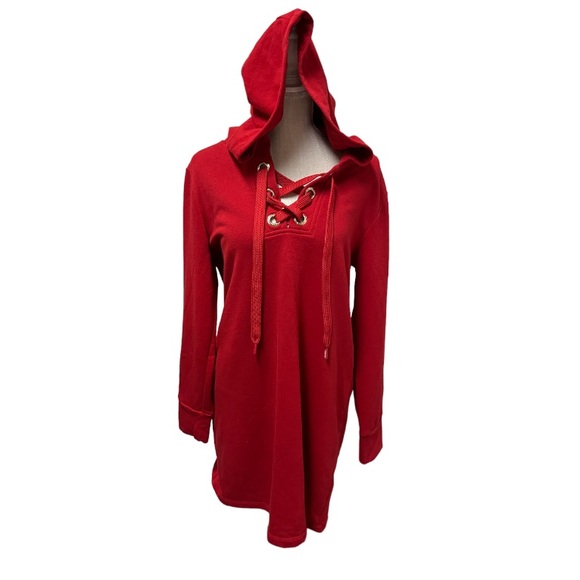 CALVIN KLEIN Red Pullover Hoodie Tunic Size Large - Picture 6 of 16